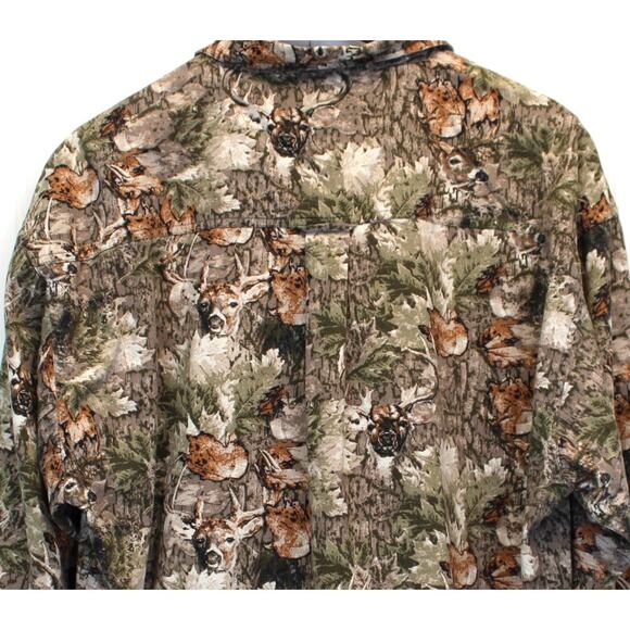 North River Mens XL Flannel Shirt Deer Woodland Camo Long Sleeve Brown Green - Picture 4 of 9